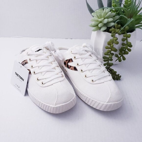 💥SOLD💥Tretorn Easy Nylite Canvas Lace Up Slip On Sneakers Mule Leopard Size 7 - Picture 2 of 11